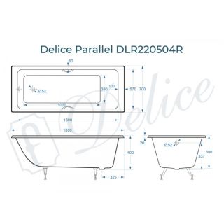 Ванна чугунная Delice Parallel  DLR220504RB 160х70 с черными матовыми ручками